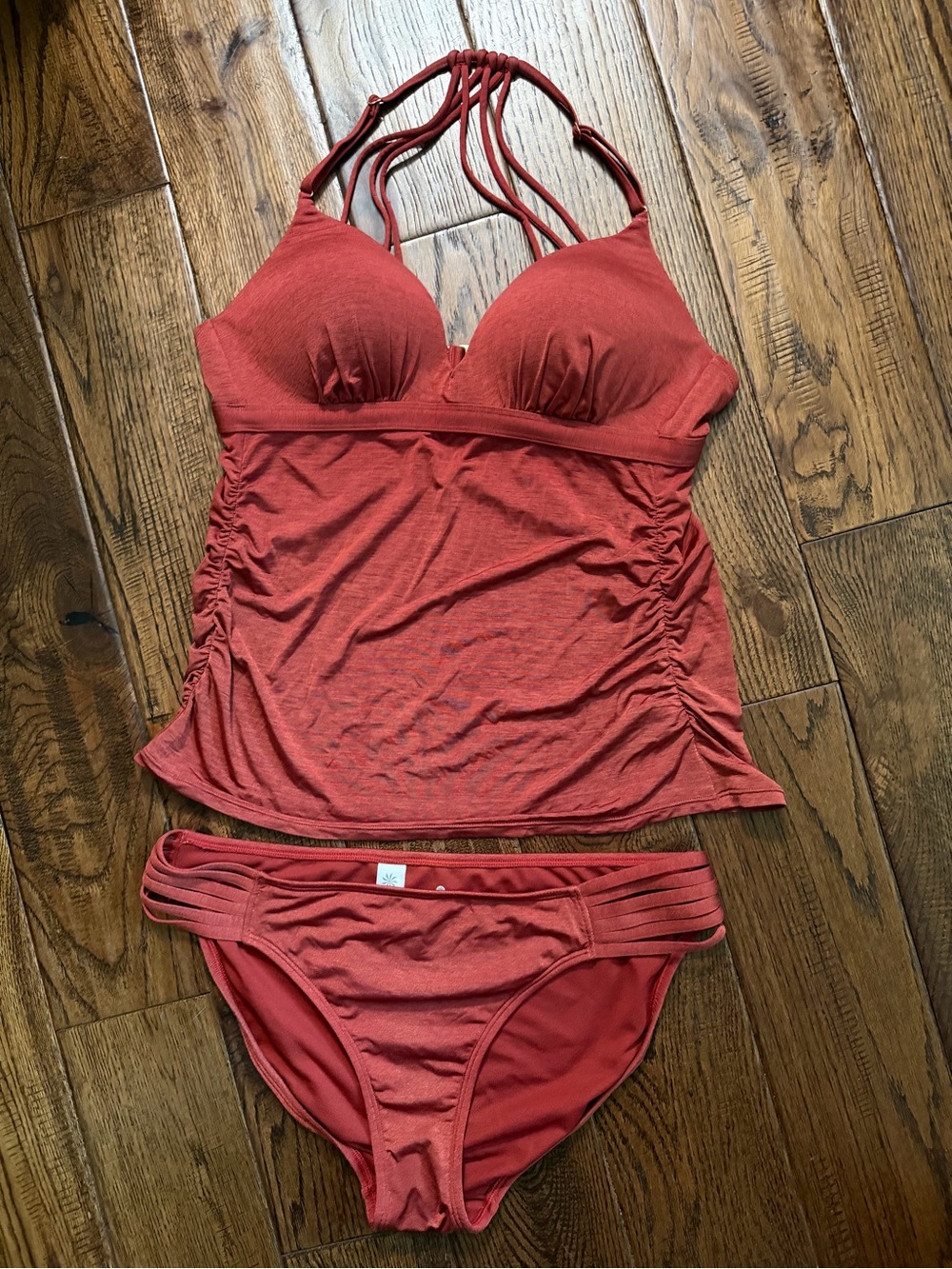 Athleta Rust Red Tankini with Strappy Back , Set Top Size Is M & Bottom L